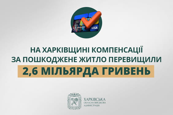 На Харківщині компенсації за пошкоджене житло перевищили 2,6 мільярда гривень