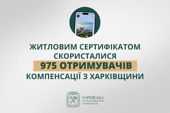 Житловим сертифікатом скористалися 975 отримувачів компенсації з Харківщини