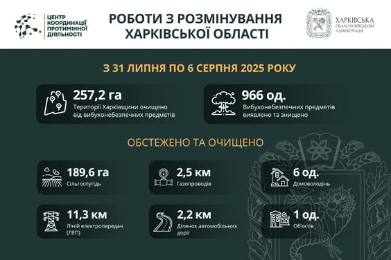 На Харківщині за тиждень виявили та знищили майже 1000 вибухонебезпечних предметів