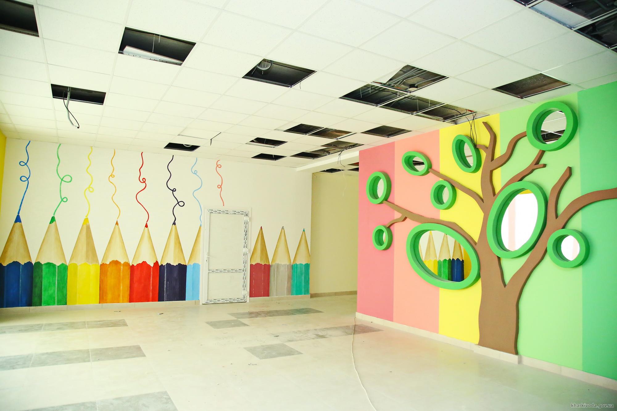 Как можно оформить школу. Декор стен в школе. Креативные стены в школе. Современный интерьер детского сада. Украшение холла в детском саду.